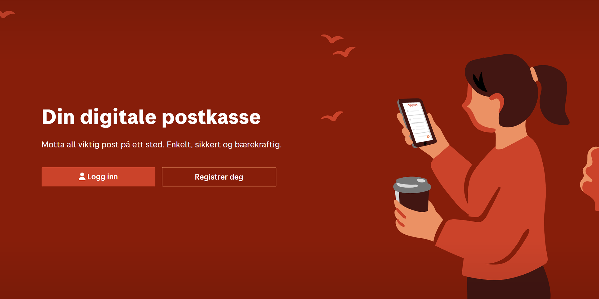 Skjermbilde fra Digipost.no – illustrasjon av dame som ser på telefonen